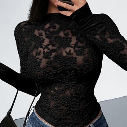 🎁New arrival 49% OFF💥Women's Long Sleeve Floral Lace Mock Neck Top
