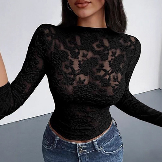 🎁New arrival 49% OFF💥Women's Long Sleeve Floral Lace Mock Neck Top