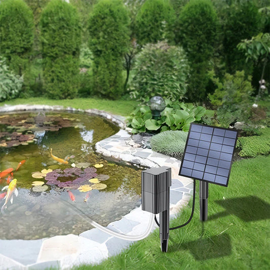 Solar-powered pond aerator with an air pump