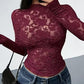 🎁New arrival 49% OFF💥Women's Long Sleeve Floral Lace Mock Neck Top