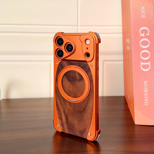 2026 New iPhone Custom Case: Titanium Frame + Walnut Back Panel with Magnetic Charging