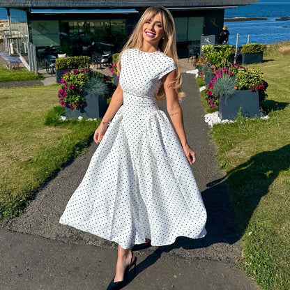 New Spring Arrival: Classic French-Style Fitted Polka Dot Print Dress