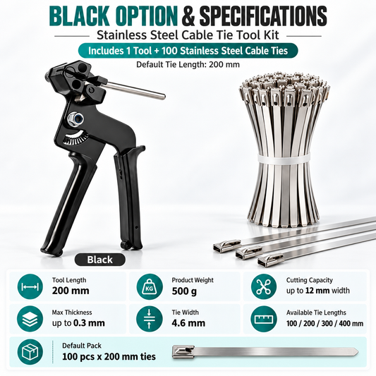 Stainless Steel Cable Tie Tool Kit – Heavy Duty Tensioning & Cutting Tool with 100 Metal Zip Ties