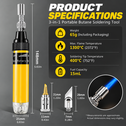 3-in-1 Portable Butane Soldering Iron – Cordless Torch & Hot Knife Tool