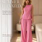 2026 Summer New Sleeveless Open-Back Tie Top + Draped Wide-Leg Pants Two-Piece Set