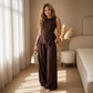 2026 Summer New Sleeveless Open-Back Tie Top + Draped Wide-Leg Pants Two-Piece Set