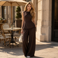 2026 Summer New Sleeveless Open-Back Tie Top + Draped Wide-Leg Pants Two-Piece Set