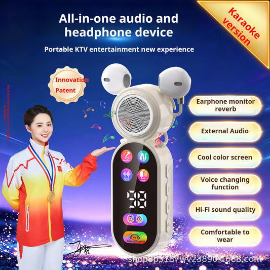 2026 Wireless Clip-On Karaoke Microphone – Speaker & Headphone Modes, Live Audio Monitoring & Reverb Effects