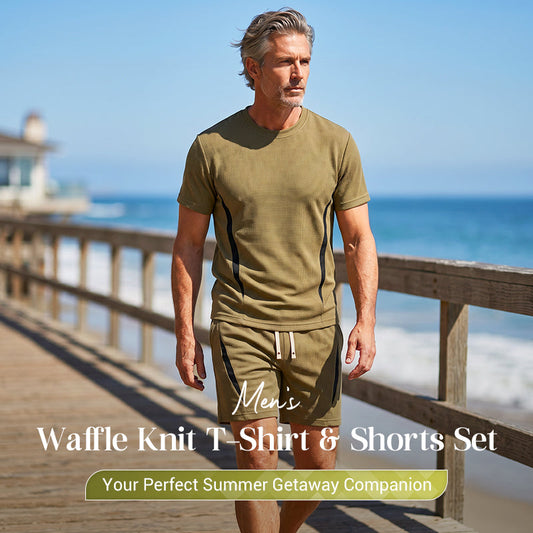 📢📢47% OFF !! ⏰ Men's Waffle Knit T-Shirt & Shorts Set