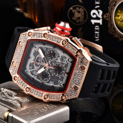 ⌚ Limited Edition – 50% Discount! ✨ Luxury Men's Tonneau-Shaped Watch with Rhinestone Embellishment