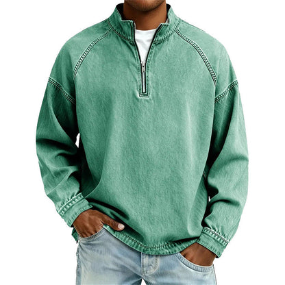 🍂 Men's Quarter-Zip Denim Pullover – Casual Style with Comfortable Everyday Fit
